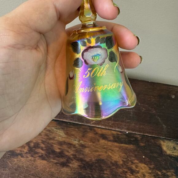 Fenton Amber Carnival Glass Hand painted Floral‎ 50th Anniversary Bell - Picture 6 of 8